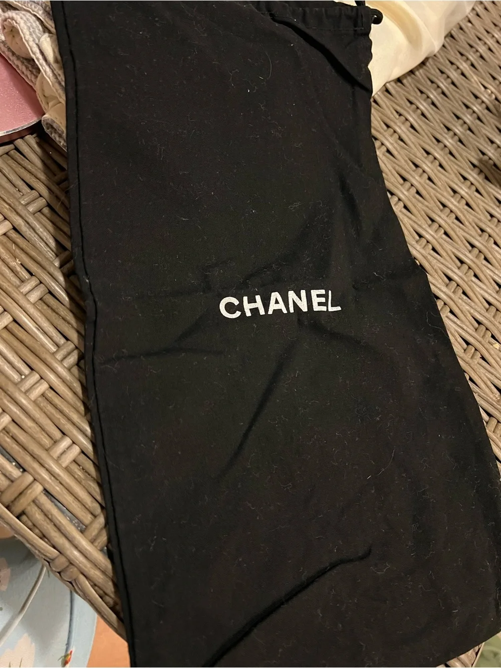 CHANEL Black Drawstring Dust Bag with White Logo
